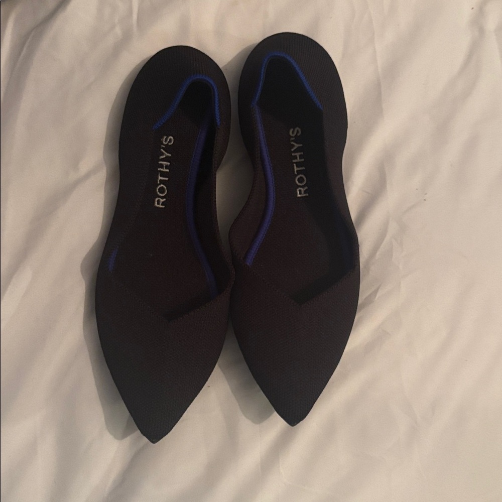 Rothy's Elegant Black Flats with Blue Trim